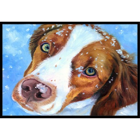 Carolines Treasures Snow Baby Brittany Spaniel Indoor and Outdoor Mat- 18 x 27 in. 7348MAT